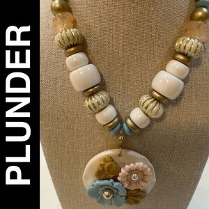 Plunder Design Floral Statement Necklace | Pastel 3D Flower Pendant & Mixed Bead